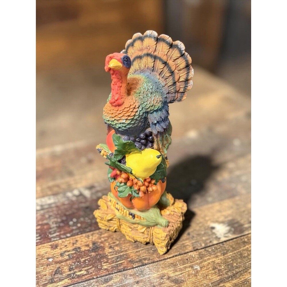 Vtg Thanksgiving Turkey Totem Figurine Multicolor Fall Decor